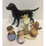 3 pieces of Goebels ceramics together with a Beswick black labradour figurine.