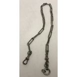 Silver watch chain / albert with 2 lobster claw clasps.