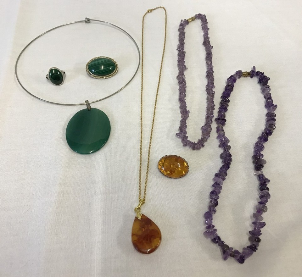 A collection of natural stone jewellery.