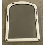 A vintage dark oak framed wall hanging mirror, has been painted cream.