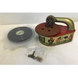 A vintage Pixie Phone tin plate Gama 54 toy gramophone, circa 1940's.