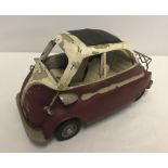 Model of BMW Isetta Bubble car of unknown origin with fibreglass body and steel base.