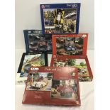 6 boxed 1,000 piece jigsaw puzzles of racing cars and old vehicles.