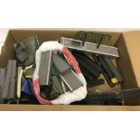 A box of OO gauge railway locomotives, carriages, track and accessories.