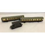 3 unboxed Hornby Dublo coaches & van.