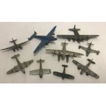 9 Dinky toy aeroplanes circa pre/during WWII, in playworn condition.