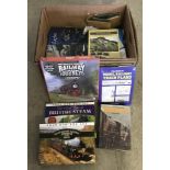 A box of railway books and DVD's to include ones on OO and N gauge on model railways.