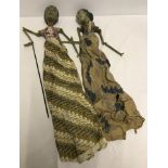2 Indian wooden stick puppets.