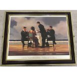 A large Jack Vettriano print of dining on a beach.