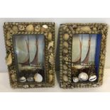 2 Victorian Shell art Sailors Valentine rectangular shaped wall hanging dioramas.
