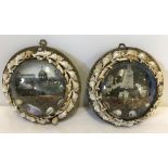 2 Victorian Shell art Sailors Valentine roundel wall hanging dioramas.