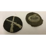 2 WWII pattern Luftwaffe circular shaped cloth badges with metallic thread.