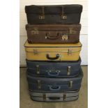 6 vintage suitcases to include matching pair by Lomond luggage and Revelation.