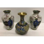 3 small cloisonné vases.