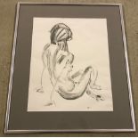 Framed and glazed nude charcoal sketch by local artist.