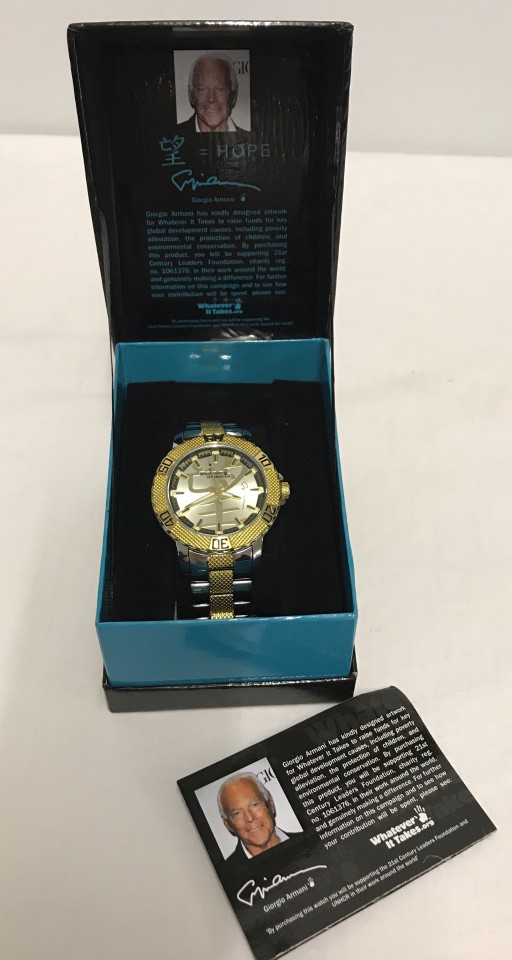 A boxed Giorgio Armani " Hope " mens wrist watch.