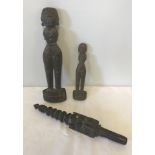 3 x 19th century Indian wooden carvings.