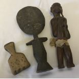 3 x late 19th/early 20th century carved wooden tribal items.