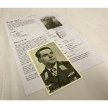WW2 photographic postcard of Luftwaffe pilot Major Walter Storp.