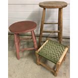 3 vintage wooden stools.