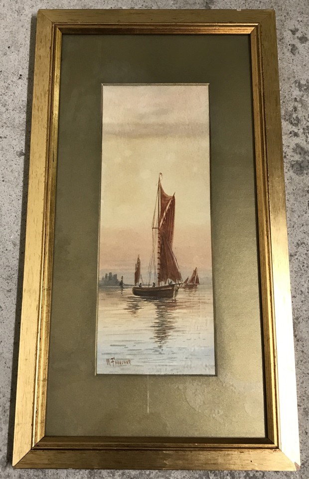 A watercolour of a Wherry signed by M. Farquhar and dated 1914.