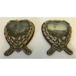 2 small Victorian Shell art Sailors Valentine heart shaped wall hanging dioramas.