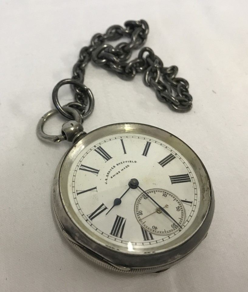 J.G.Graves, Sheffield silver cased pocket watch on a chain.