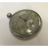 A silver cased pocket watch with engine turned silver dial.
