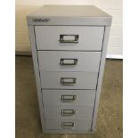 A modern Bisley silver coloured 6 drawer metal specimen chest / filing cabinet.