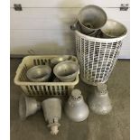 A large quantity of vintage industrial/agricultural aluminium light shades.