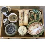 A box of assorted Victorian and vintage ceramics.