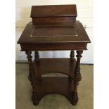 A vintage ladies writing desk with inlay and leather detail to stationery box and slope.