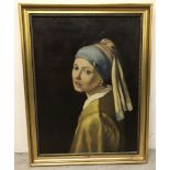 Oil on canvas after Vermeer by J Waters, framed.