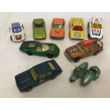 9 unboxed Matchbox & Corgi Juniors/Rockets diecast cars.