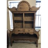 An early pine oriental style display cabinet with 2 drawers to front.