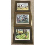 A set of 3 signed limited edition sporting golf cartoon prints by Christopher Hope.