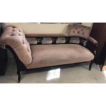 A late Victorian button backed chaise longue with dusky pink velvet upholstery.