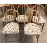 5 Ercol blonde stick back kitchen chairs.