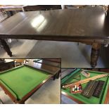 A full size slate bed mahogany pool table with 4 leaves to convert to dinning room table.