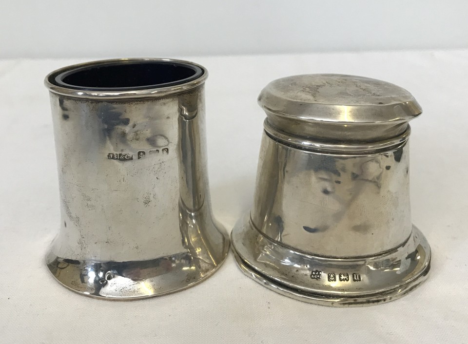 A hallmarked silver lidded inkwell hallmarked Birmingham 1919.