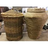 2 large vintage basket ware lidded laundry baskets.