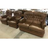 A light brown leather 3 piece suite.