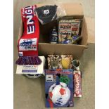 A box of new and sealed France '98 World cup memorabilia.