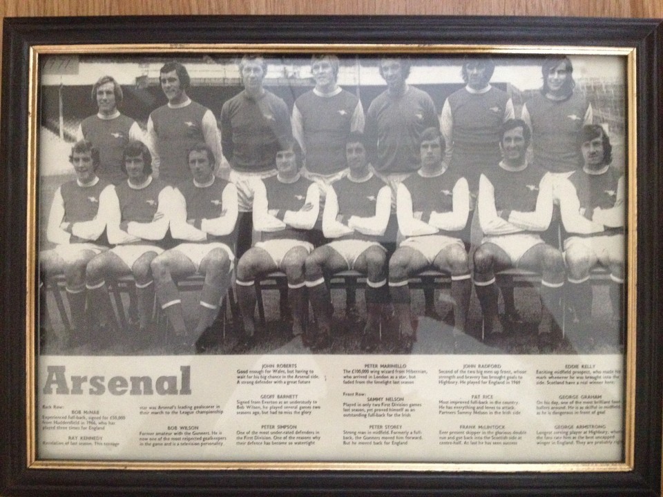 Early 1970's black & white Arsenal F.C. team photograph.