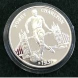 Bobby Charlton Euro 96 commemorative Royal Mint silver proof coin/medal.