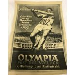 A poster for "The Olympic Games" film of 1936 by Leni Riefenftahl.