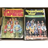 A box of vintage speedway magazines.