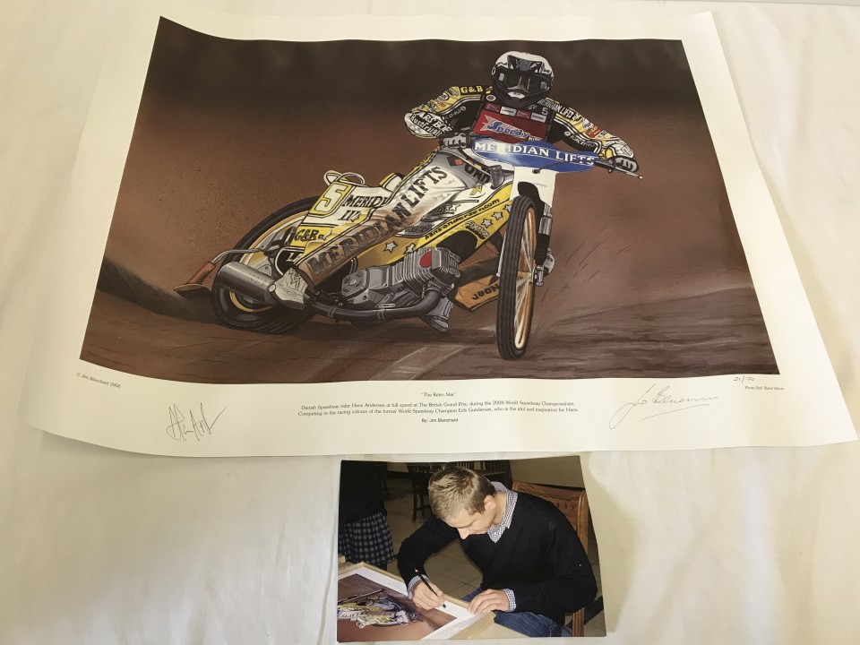 A signed Hans Andersen limited edition speedway print - 'The Retro Star'.