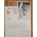 2 Brian Clough signatures - a signed photograph & signed letter on headed Nottingham Forest Paper.