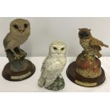 A Snowy Owl Whyte & Mackay Royal Doulton decanter together with 2 other owl ornaments by Leonardo.